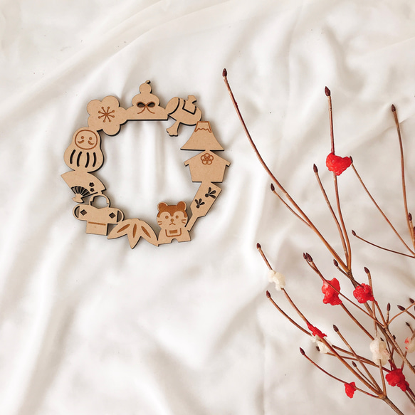 【木製　ENGIMONO wreathe】しめ縄　しめ縄リース　しめ縄飾り　つるし飾り　年賀状　お正月　干支　正月飾り 7枚目の画像