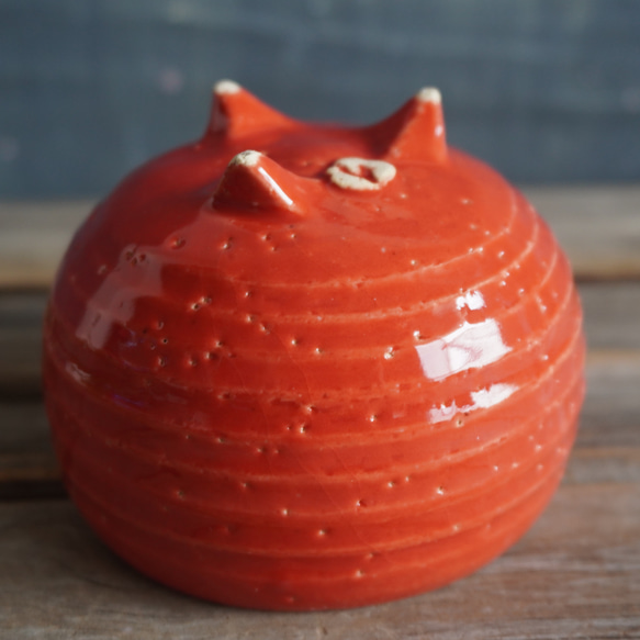 【陶器】赤い脚付きミニ鉢カバー　　送料無料 12枚目の画像