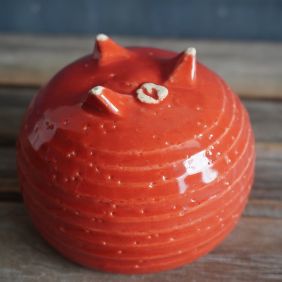 【陶器】赤い脚付きミニ鉢カバー　　送料無料 11枚目の画像