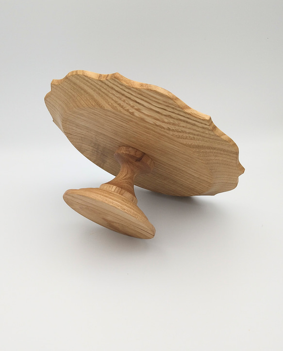 ２４センチ　 コンポート ケーキスタンド 　木製  クリ  栗　リム小　稜花皿 4枚目の画像