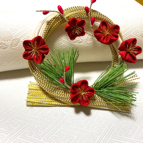 つまみ細工 お正月リース 正月飾り しめ縄・しめ飾り cream