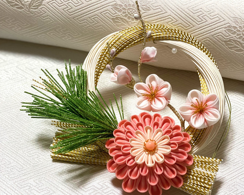 梅子　お正月リース3点 折り紙 お正月飾り】 しめ縄 梅の花リース 折り方 Origami