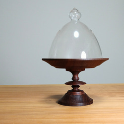 １３センチ　ケーキスタンド、コンポート  ガラスドーム付き　ブラックウォールナット  丸皿 2枚目の画像
