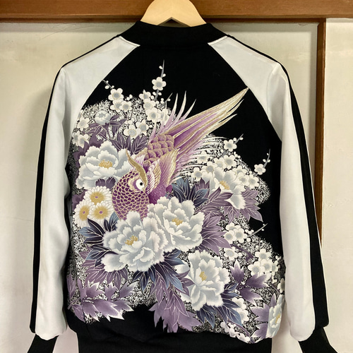 着物リメイクスカジャン リバーシブル 銀糸 帯リメイク 留袖リメイク