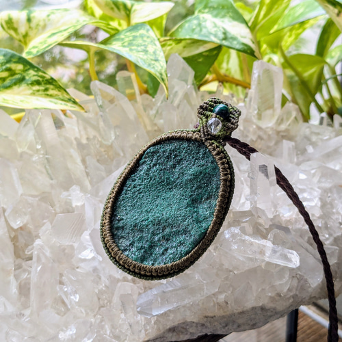 ☆特大サイズ☆マラカイトDruzy☆マクラメ編みネックレス 81・マクラメ