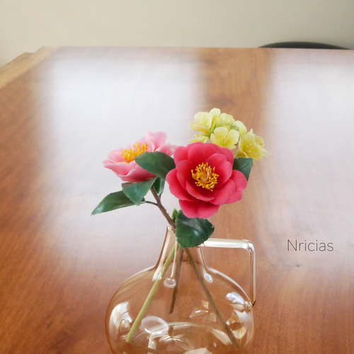 枯れないさざんか✿クレイフラワーNO.S10-10A アートフラワー Nricias