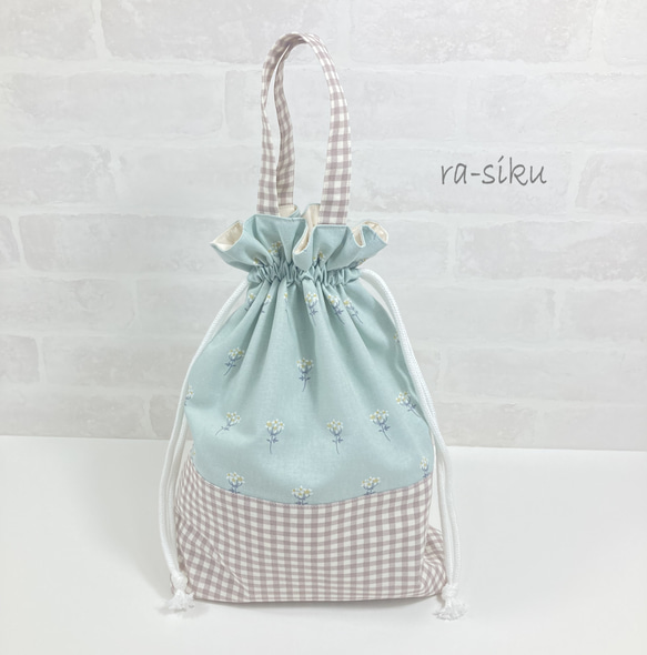 翌日発送可】入園入学グッズ＊体操服袋♡上品な白い花が咲くグリーンの 