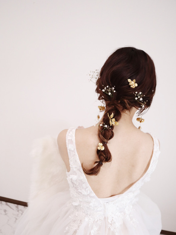 ブライダル ウェディングアクセサリー 結婚式 ヘッドアクセサリー/お花のかんざし3点セット 1枚目の画像