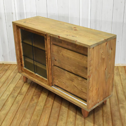 送料無料 幅120㎝ 無垢材 キッチンキャビネット 食器棚 リビングボード カップボード 7枚目の画像