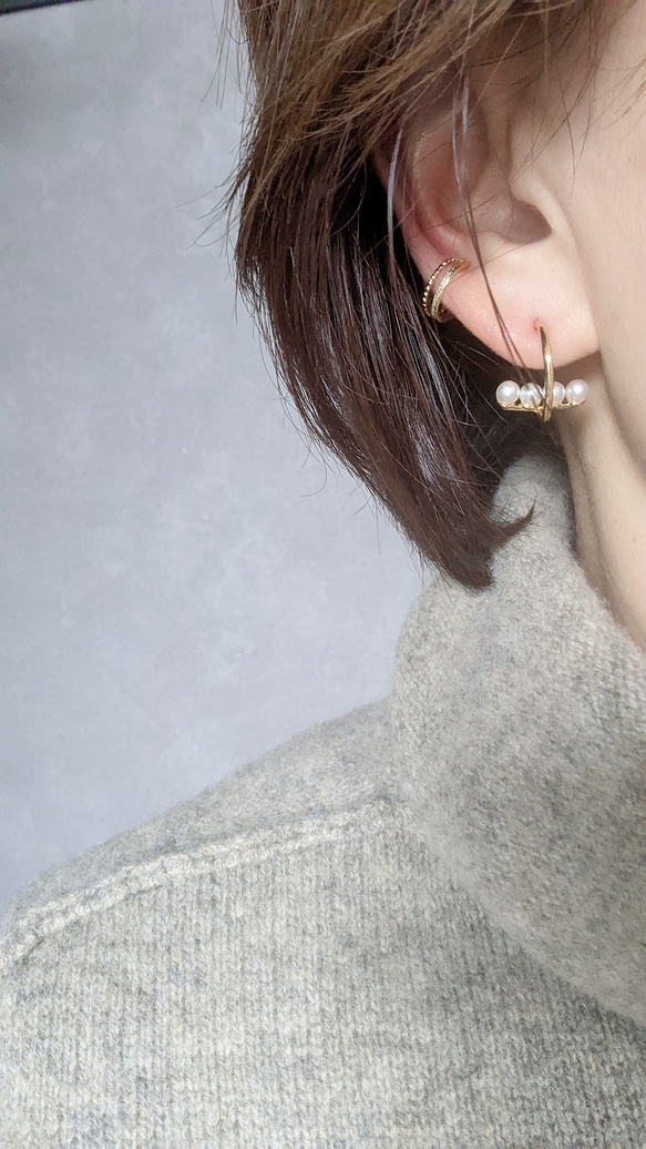 SV925 珍珠耳環、戒指、耳骨夾3件套 第6張的照片