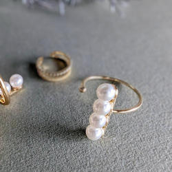 SV925 珍珠耳環、戒指、耳骨夾3件套 第3張的照片