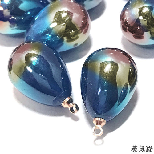 ピアス　青　タイル　パール　蝶　グラデーションチャーム　夏　海 ピアス青タイルパール蝶グラデーションチャーム夏海