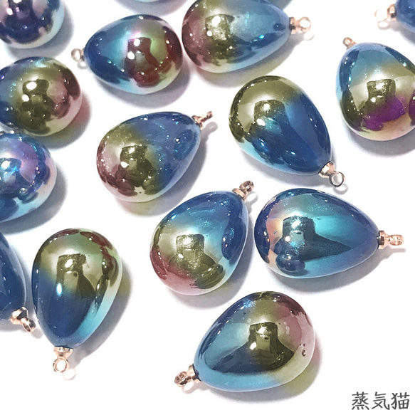 夜空の雫】パールチャーム ブルーオーロラ 6個【青い雫 宇宙ピアス  