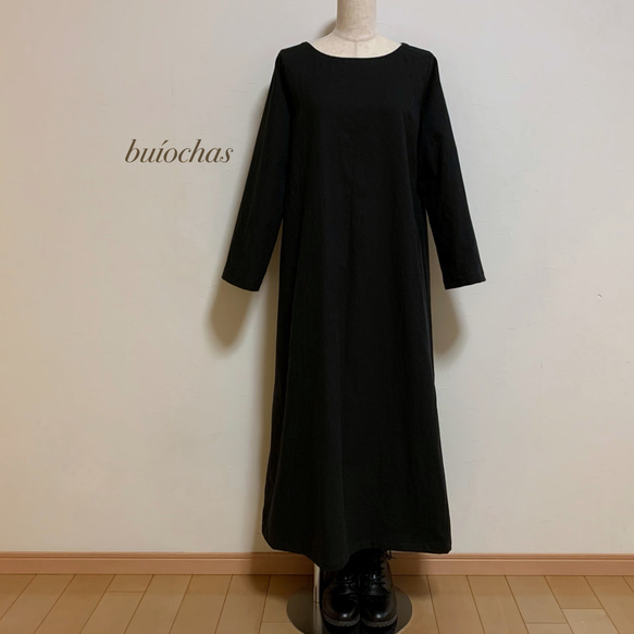 cotton Aラインワンピース (black) 4枚目の画像