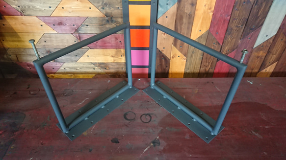マットグレーでアイアンな丸鉄脚♪ 21.7×400×350mm □型 2脚ver. ローテーブル 塗装色変更可 2枚目の画像