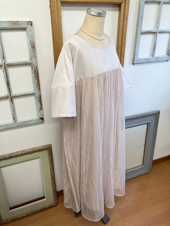 Sale price ★ Wedding after-party dress ❤️ 縮褶薄紗連衣裙 米色粉色（尺碼從 L 到 L 第13張的照片