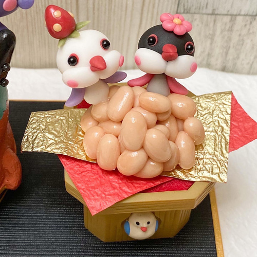 4300円 節分 赤鬼・青鬼ちゃんの豆まき こねこね 樹脂粘土 ミニチュア