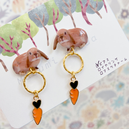 rooou☆さま専用♡うさぎ ピアス イヤリング 受注制作】ホーランドロップ うさぎ 兎 卯 干支 オリジナルイラスト