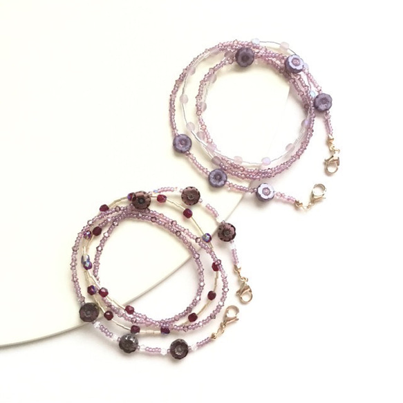 マスクチェーン＊約73cm＊ヴィンテージ風フラワー/purple＊ビーズアクセサリー⇔ネックレスにも♡グラスコードオプシ 7枚目の画像