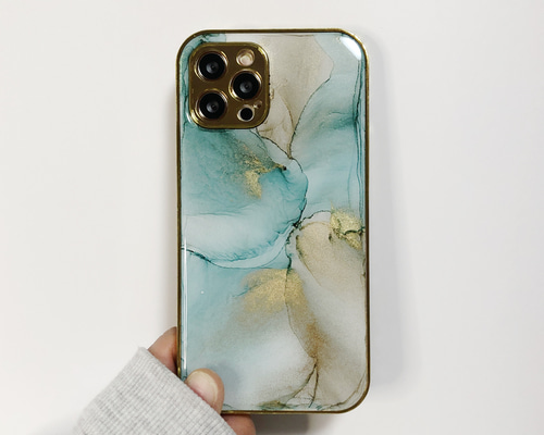 アルコールインクアートiPhoneケース/TPU【くすみブルー】 iPhone