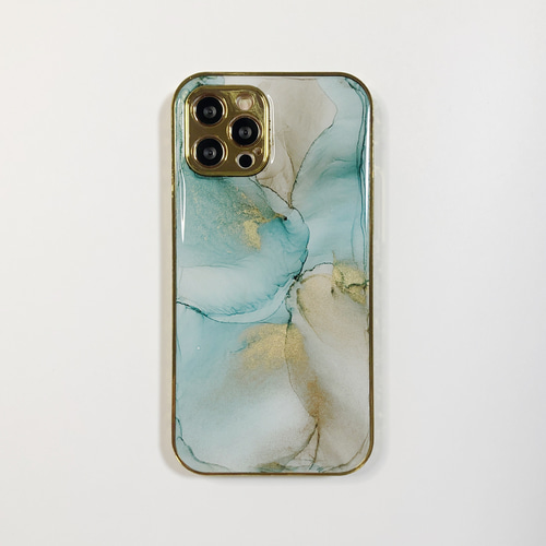 アルコールインクアートiPhoneケース/TPU【くすみブルー】 iPhone