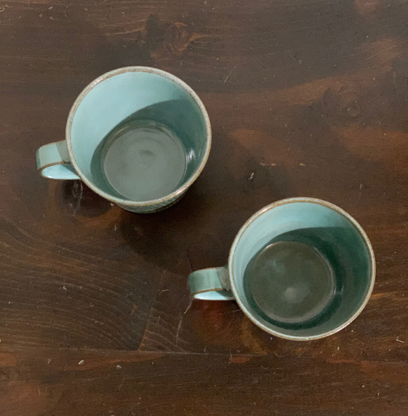 陶器　緑青マグカップ 5枚目の画像