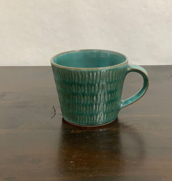 陶器　緑青マグカップ 1枚目の画像