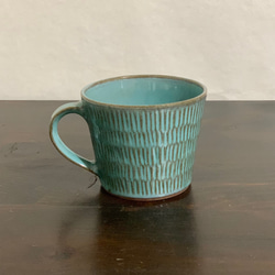 陶器　緑青マグカップ 2枚目の画像
