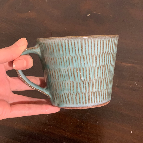陶器　緑青マグカップ 10枚目の画像
