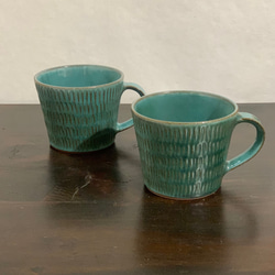 陶器　緑青マグカップ 3枚目の画像