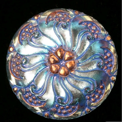チェコガラスボタンのアンティーク風リング⭐Blue metallic flower(16kgpリング) 7枚目の画像