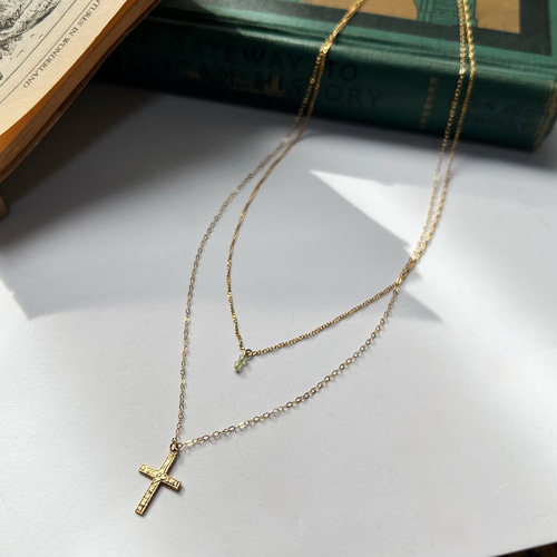 新作！petitlile✳︎クロス（十字架）の2連ネックレス/14kgf