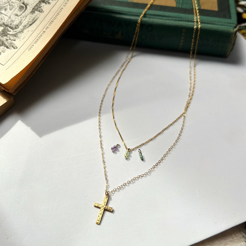 新作！petitlile✳︎クロス（十字架）の2連ネックレス/14kgf