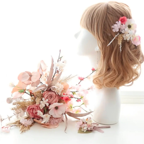 ウェディングブーケ 桜 さくら ピンク ゴールドフラワー ウェディングブーケ 桜 さくら ピンク ゴールドフラワー