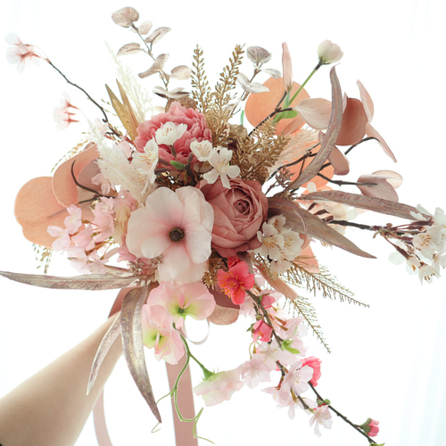 ウェディングブーケ 桜 さくら ピンク ゴールドフラワー ウェディングブーケ 桜 さくら ピンク ゴールドフラワー