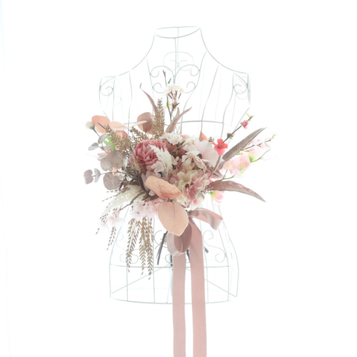 ウェディングブーケ＊桜色とゴールドで彩る華やかドライ風ブーケ