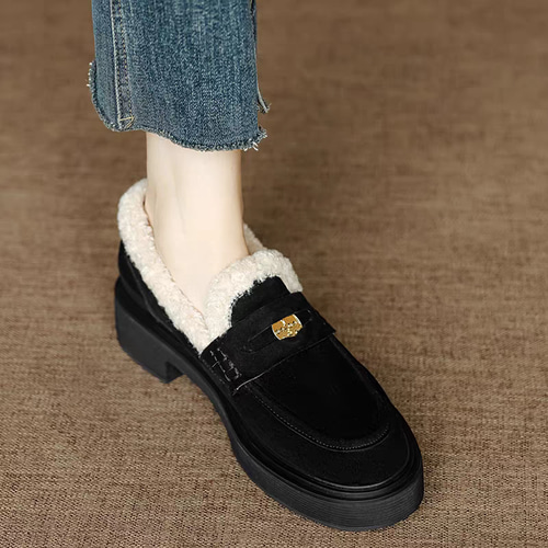 羊革スエード ウサギの毛皮 裏起毛 パンプス ぺたんこパンプス 