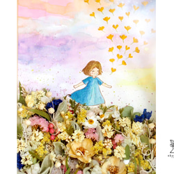 《初個展記念♪》ポストカード/アートカード◎プリザーブドフラワー・ドライフラワーと水彩画の空と花ミクストメディア 3枚目の画像