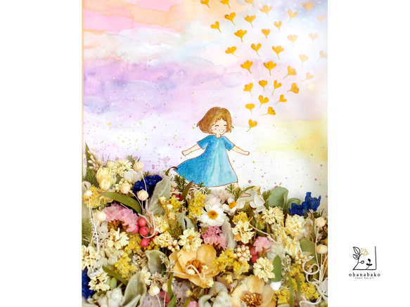 《初個展記念♪》ポストカード/アートカード◎プリザーブドフラワー・ドライフラワーと水彩画の空と花ミクストメディア 3枚目の画像