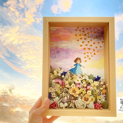 《初個展記念♪》ポストカード/アートカード◎プリザーブドフラワー・ドライフラワーと水彩画の空と花ミクストメディア 2枚目の画像