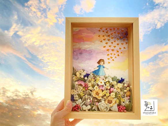 《初個展記念♪》ポストカード/アートカード◎プリザーブドフラワー・ドライフラワーと水彩画の空と花ミクストメディア 2枚目の画像