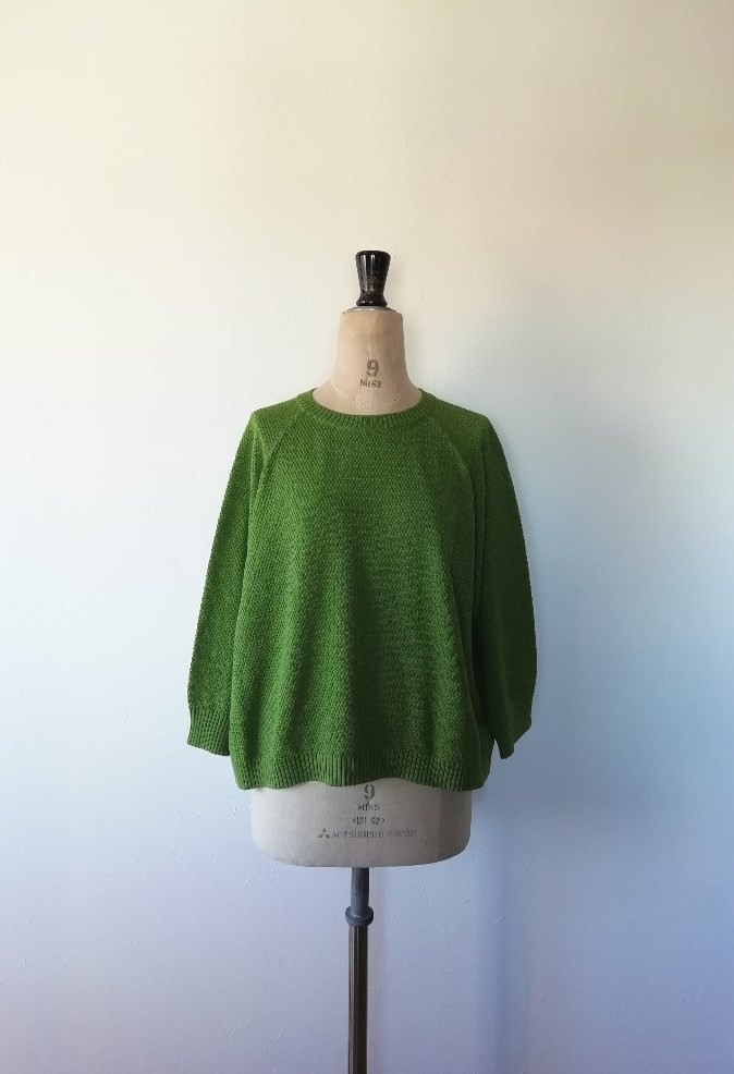 【再再再…販♡】オーガニックコットン100％鹿の子ニットポンチョプルオーバー　リーフグリーン