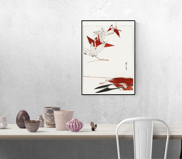【NO.429】折り鶴と糸切狭の日本画アートポスター☆お正月和柄大正ロマン昭和レトロ2LA3A2A1B5B4B3B2B1 10枚目の画像