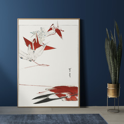 【NO.429】折り鶴と糸切狭の日本画アートポスター☆お正月和柄大正ロマン昭和レトロ2LA3A2A1B5B4B3B2B1 5枚目の画像