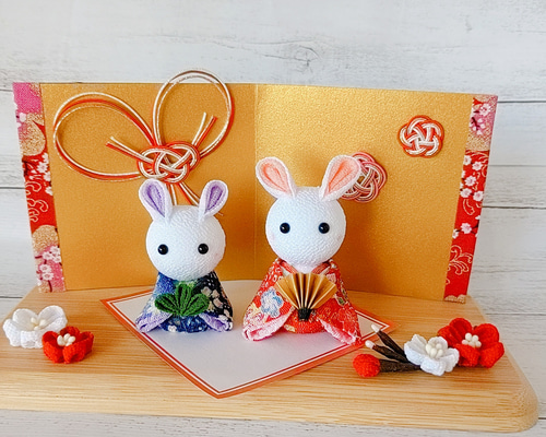 SOLD】お正月飾り 2023年 うさぎ年 干支 ちりめん細工 つまみ細工