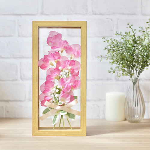 スイートピーの花束 フレームアレンジメント アートフラワー nozomi