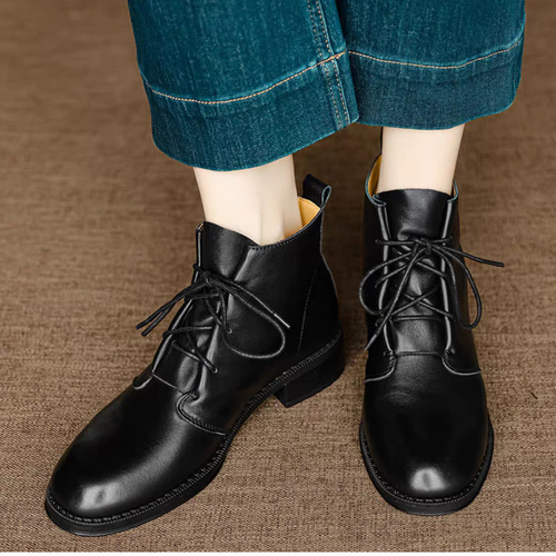 レースアップシューズ 本革 革靴 編み上げ ブーツ ローヒール 歩き