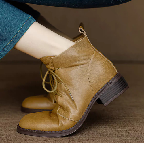 レースアップシューズ 本革 革靴 編み上げ ブーツ ローヒール 歩き