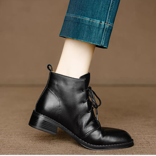 レースアップシューズ 本革 革靴 編み上げ ブーツ ローヒール 歩き