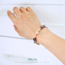 Molla 漸層拉絲藍紫螢石月光石手環（手工訂製-可調硬式手環） 第2張的照片